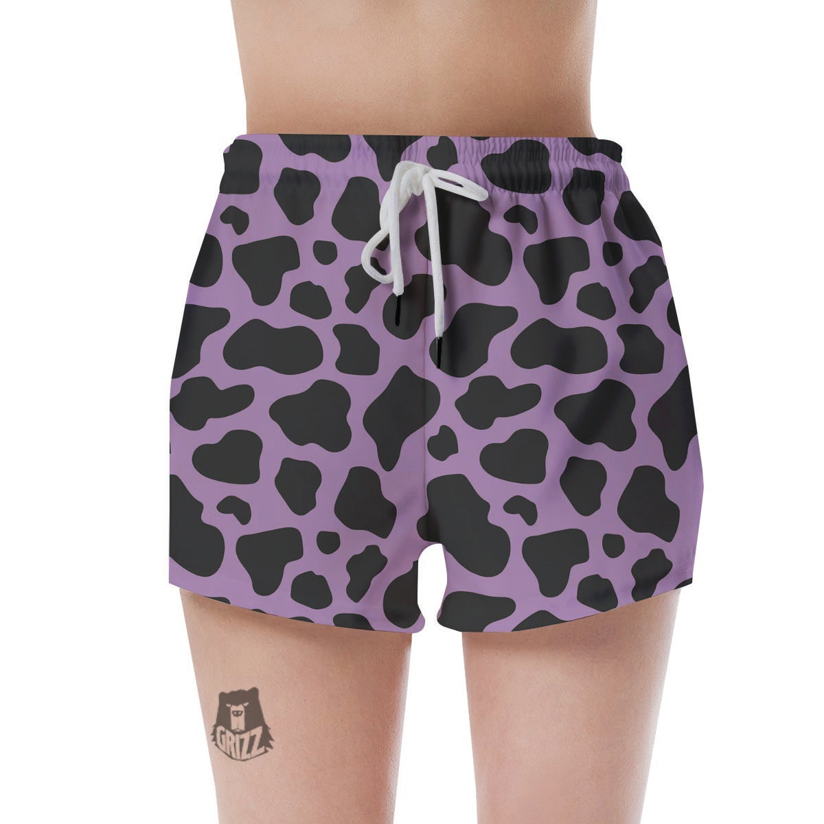 Black And Purple Cow Print Women's Shorts-grizzshop