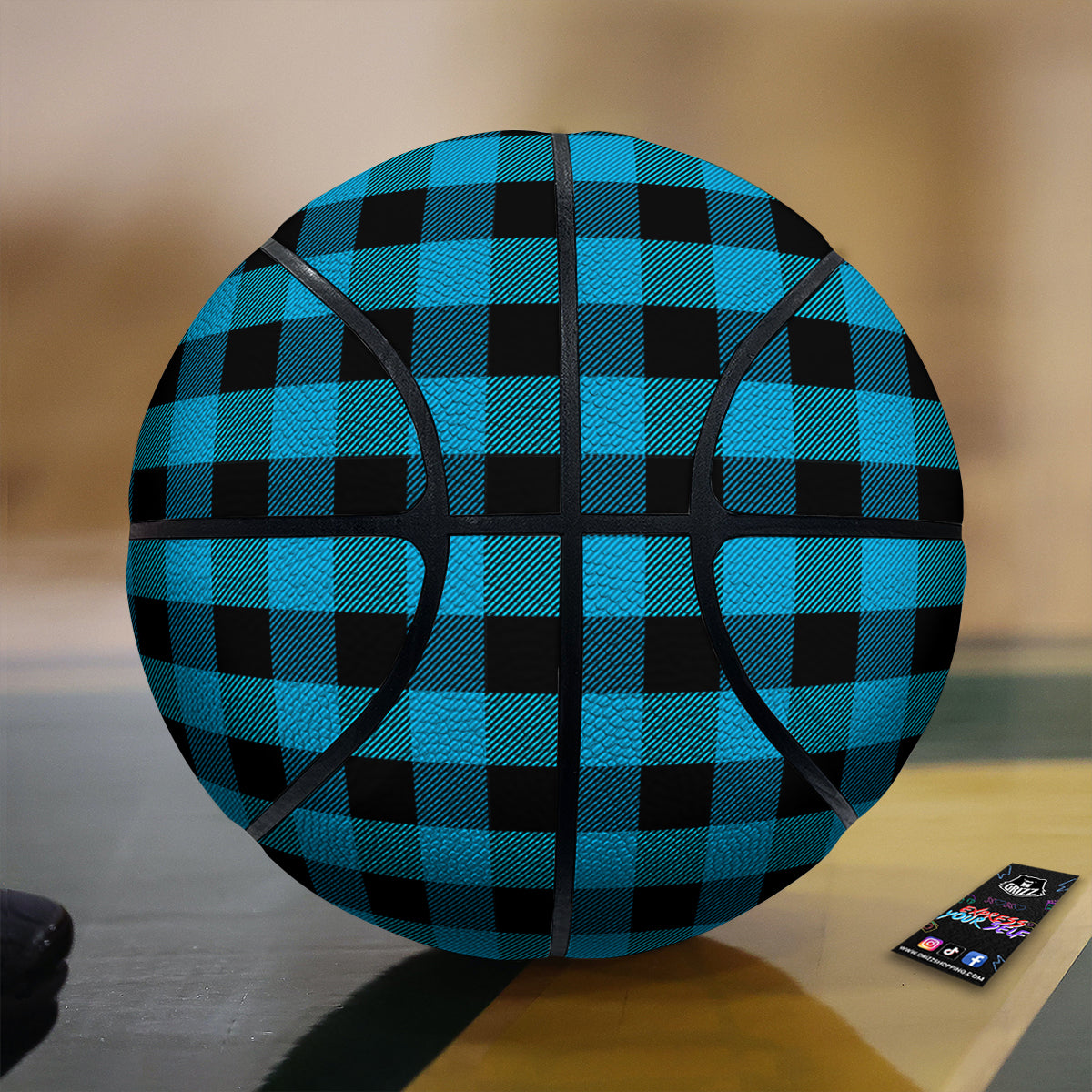 Black And Turquoise Check Print Pattern Basketball
