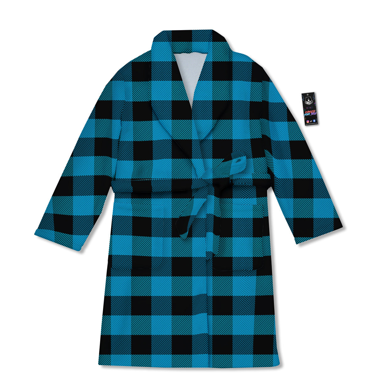 Black And Turquoise Check Print Pattern Bathrobe-grizzshop