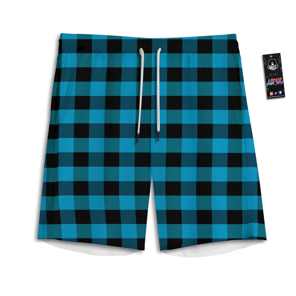 Black And Turquoise Check Print Pattern Men's Athletic Shorts