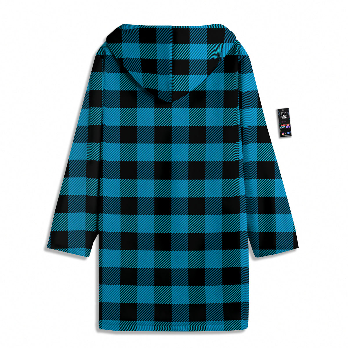 Black And Turquoise Check Print Pattern Men's Windbreaker Jacket-grizzshop