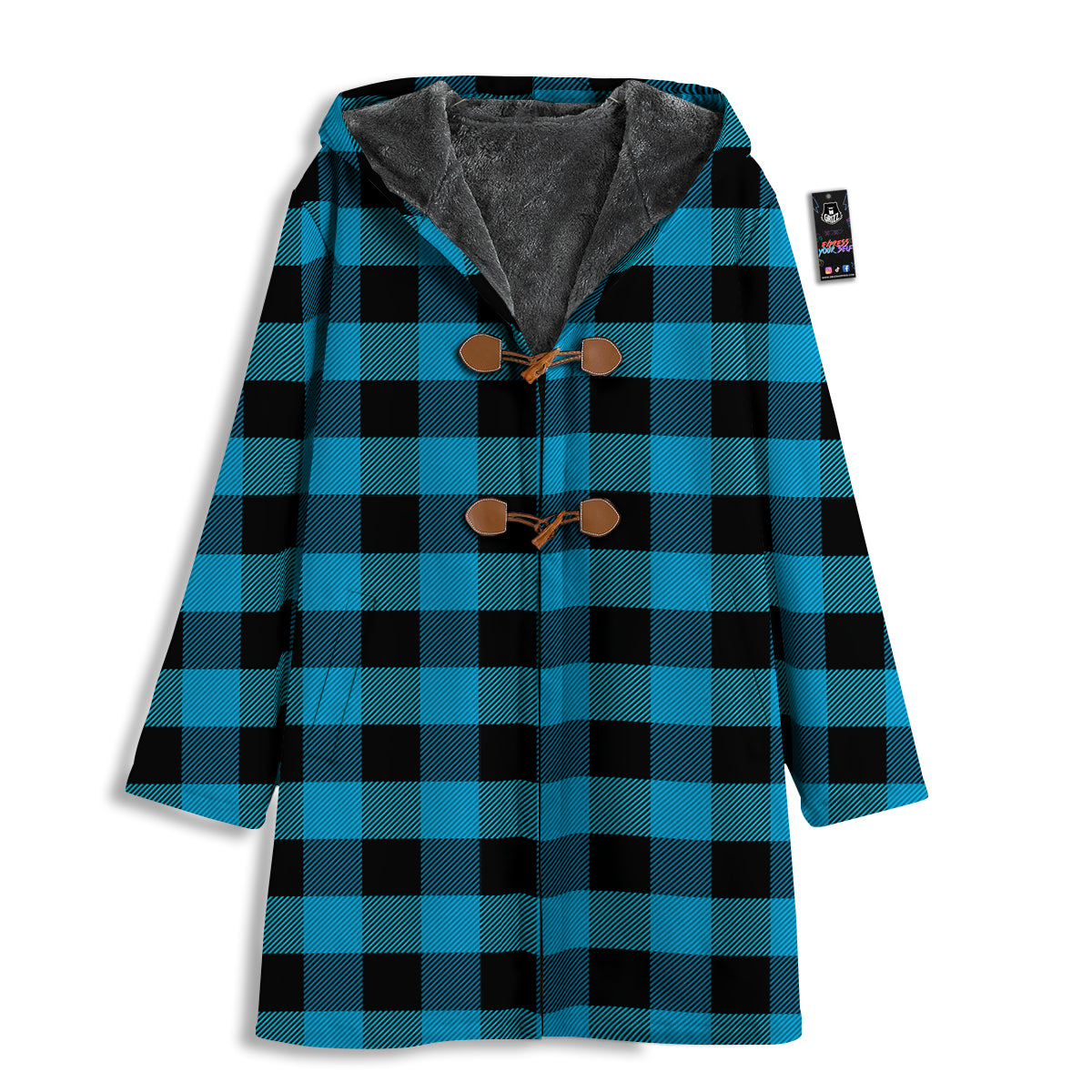 Black And Turquoise Check Print Pattern Men's Windbreaker Jacket-grizzshop