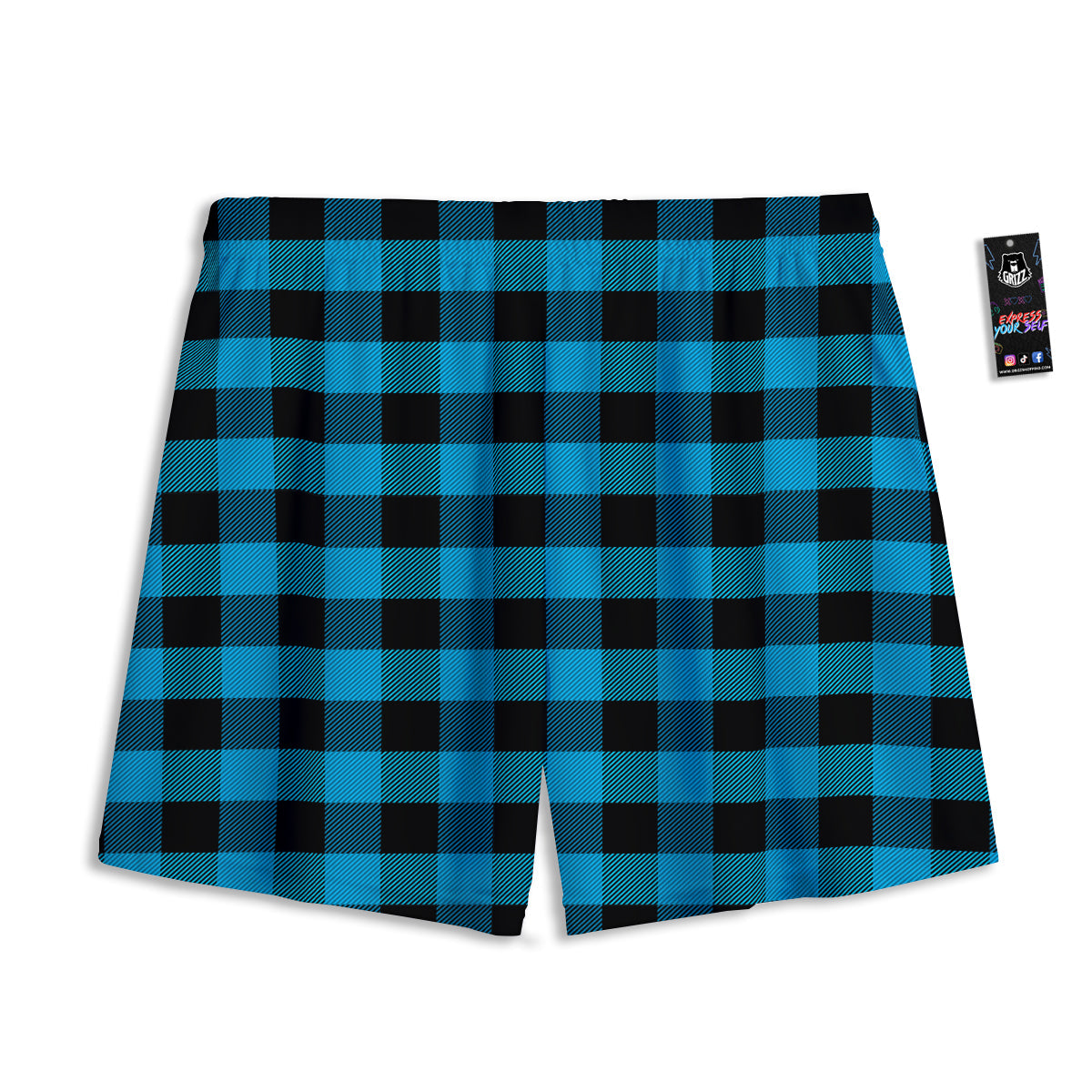 Black And Turquoise Check Print Pattern Mesh Shorts