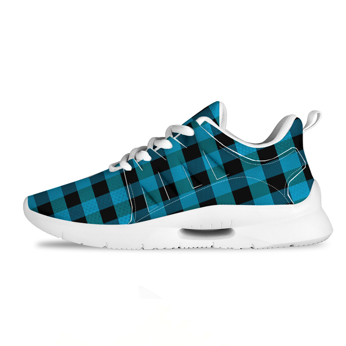 Black And Turquoise Check Print Pattern Tennis Shoes-grizzshop