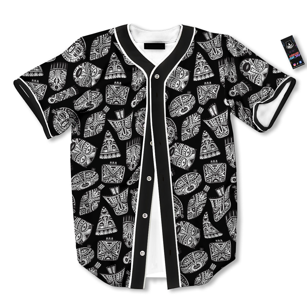 Black And White African Fancy Masks Print Pattern Baseball Jersey-grizzshop