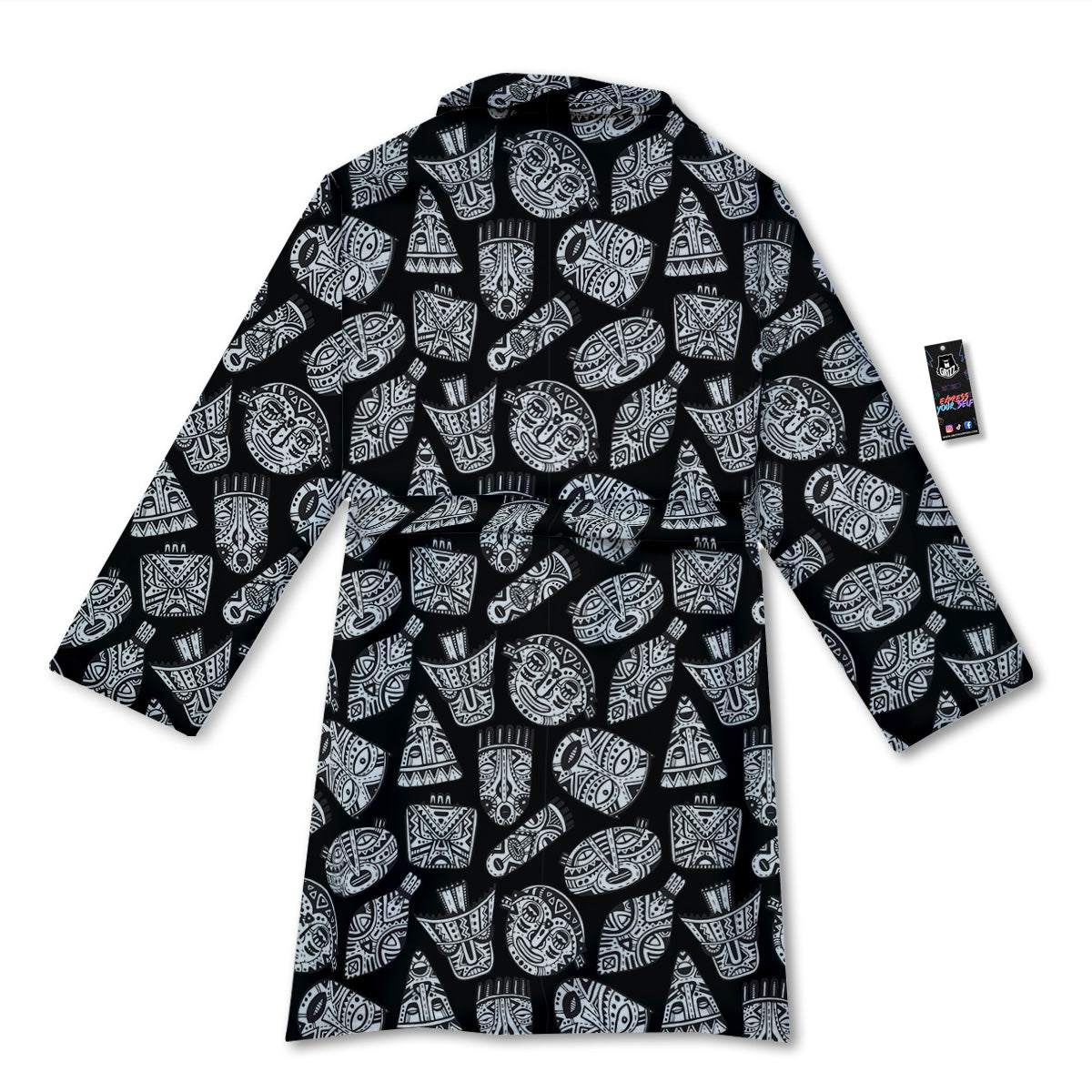 Black And White African Fancy Masks Print Pattern Bathrobe-grizzshop