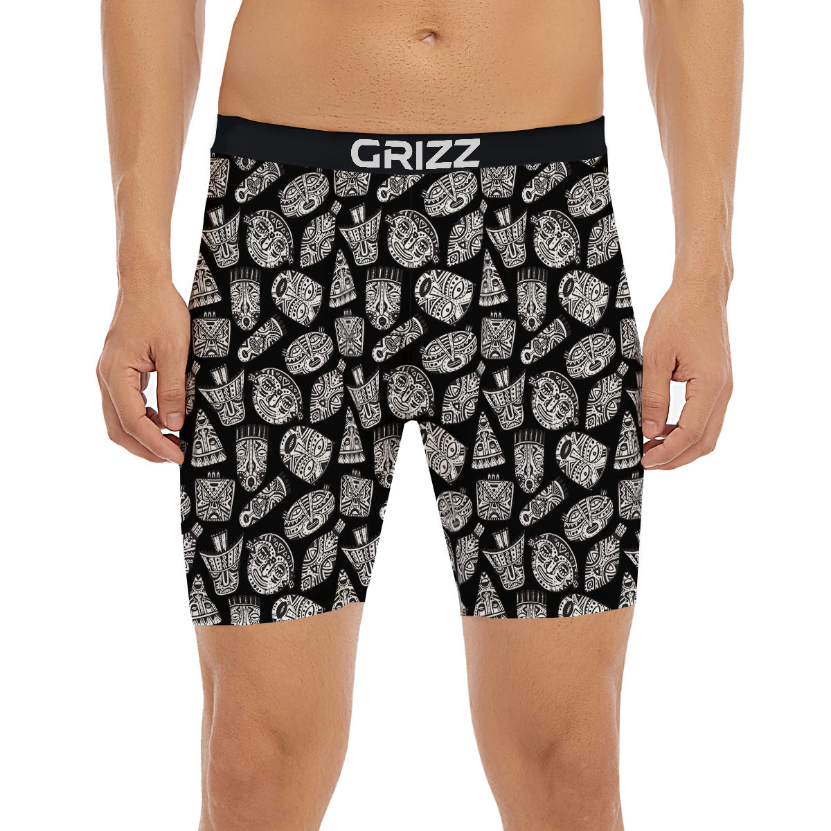 Black And White African Fancy Masks Print Pattern Boxer Briefs-grizzshop