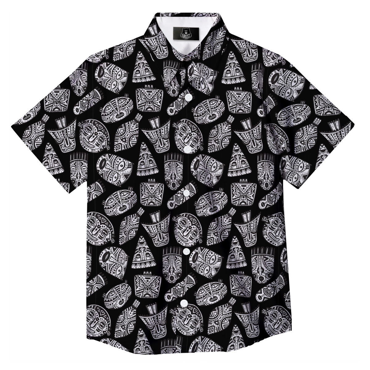 Black And White African Fancy Masks Print Pattern Button Up Shirt-grizzshop