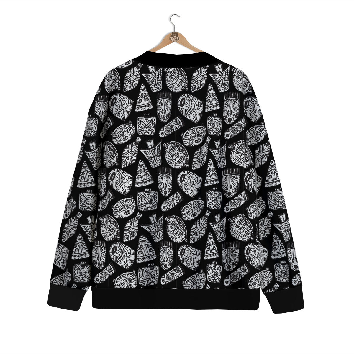 Black And White African Fancy Masks Print Pattern Cardigan-grizzshop