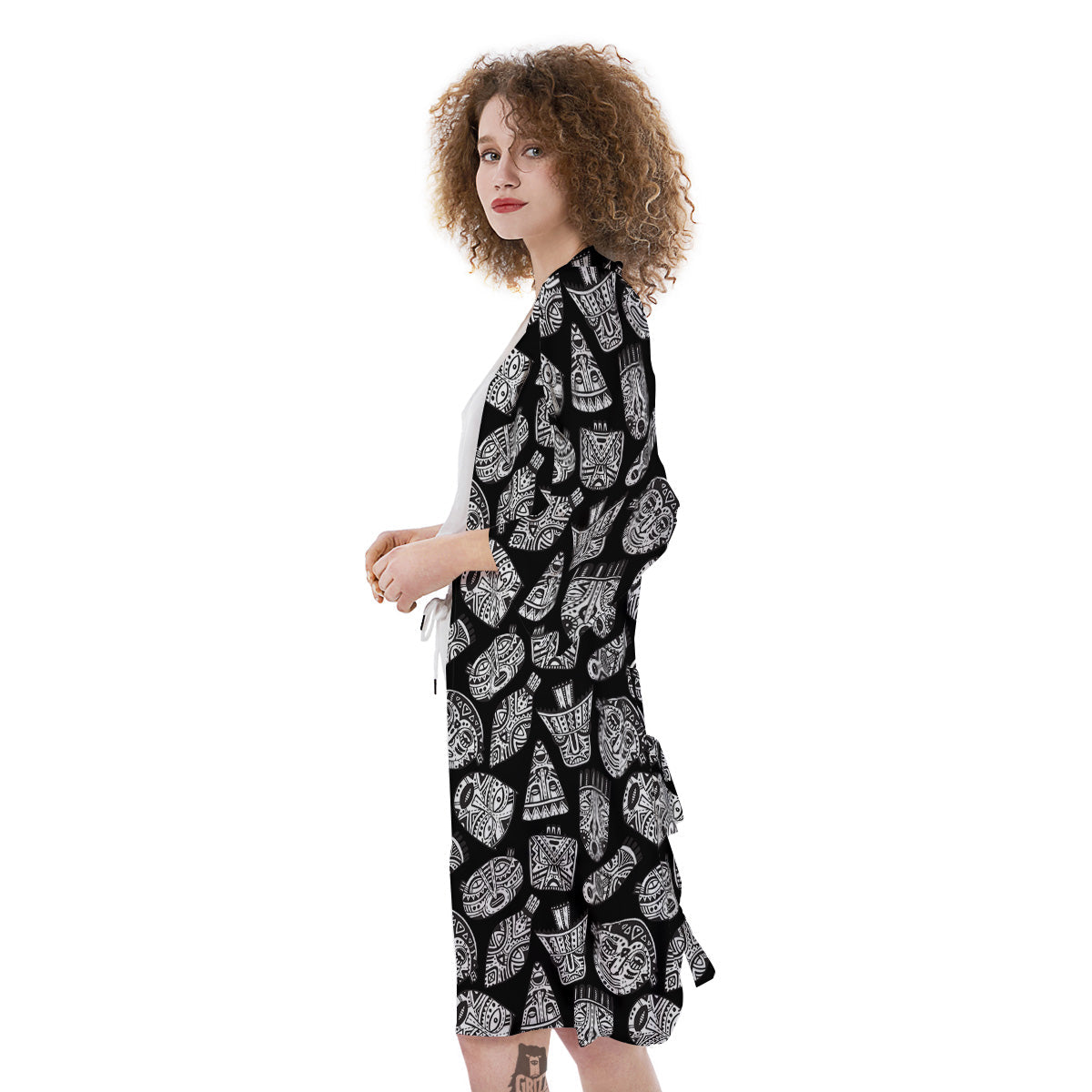 Black And White African Fancy Masks Print Pattern Kimono-grizzshop