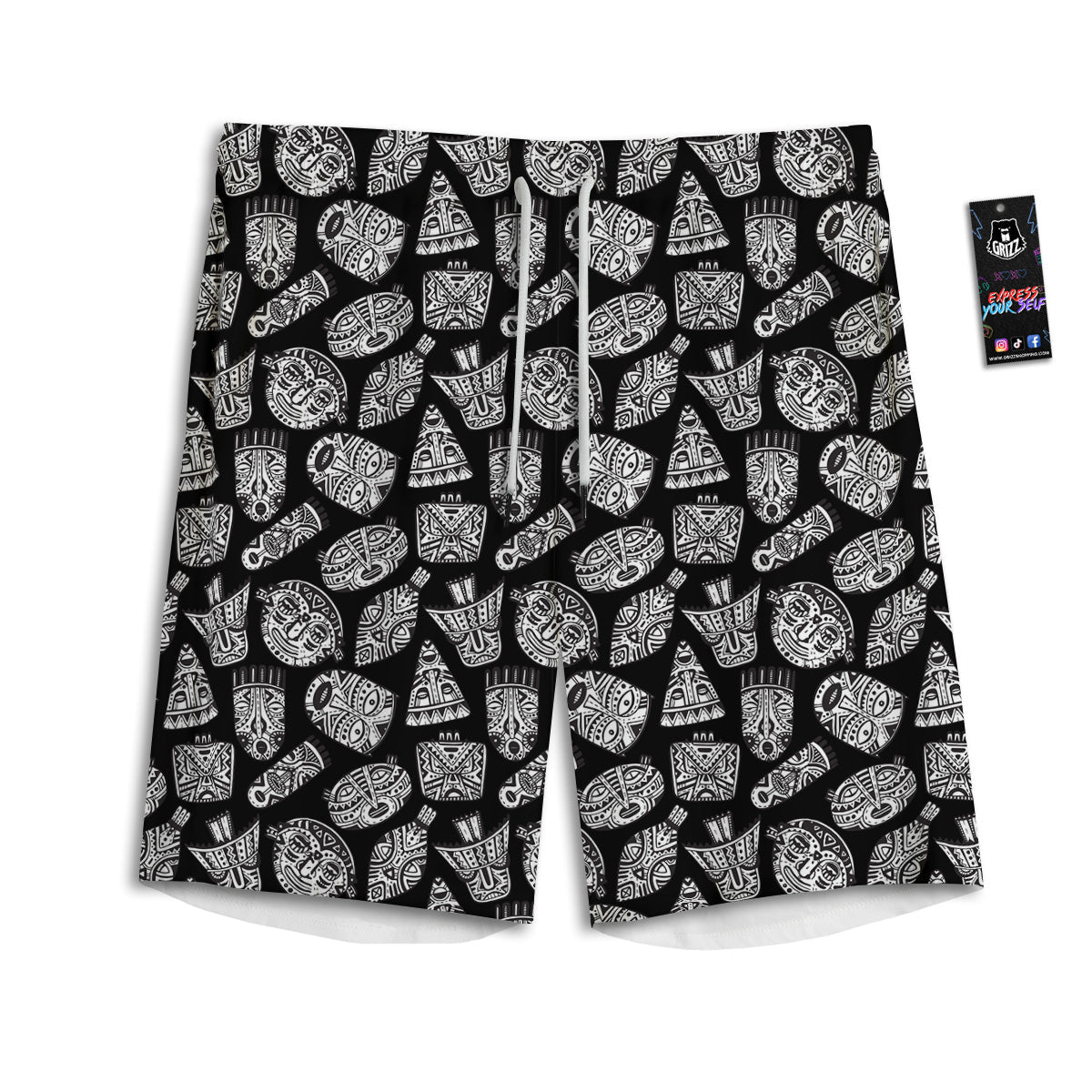 Black And White African Fancy Masks Print Pattern Men's Athletic Shorts