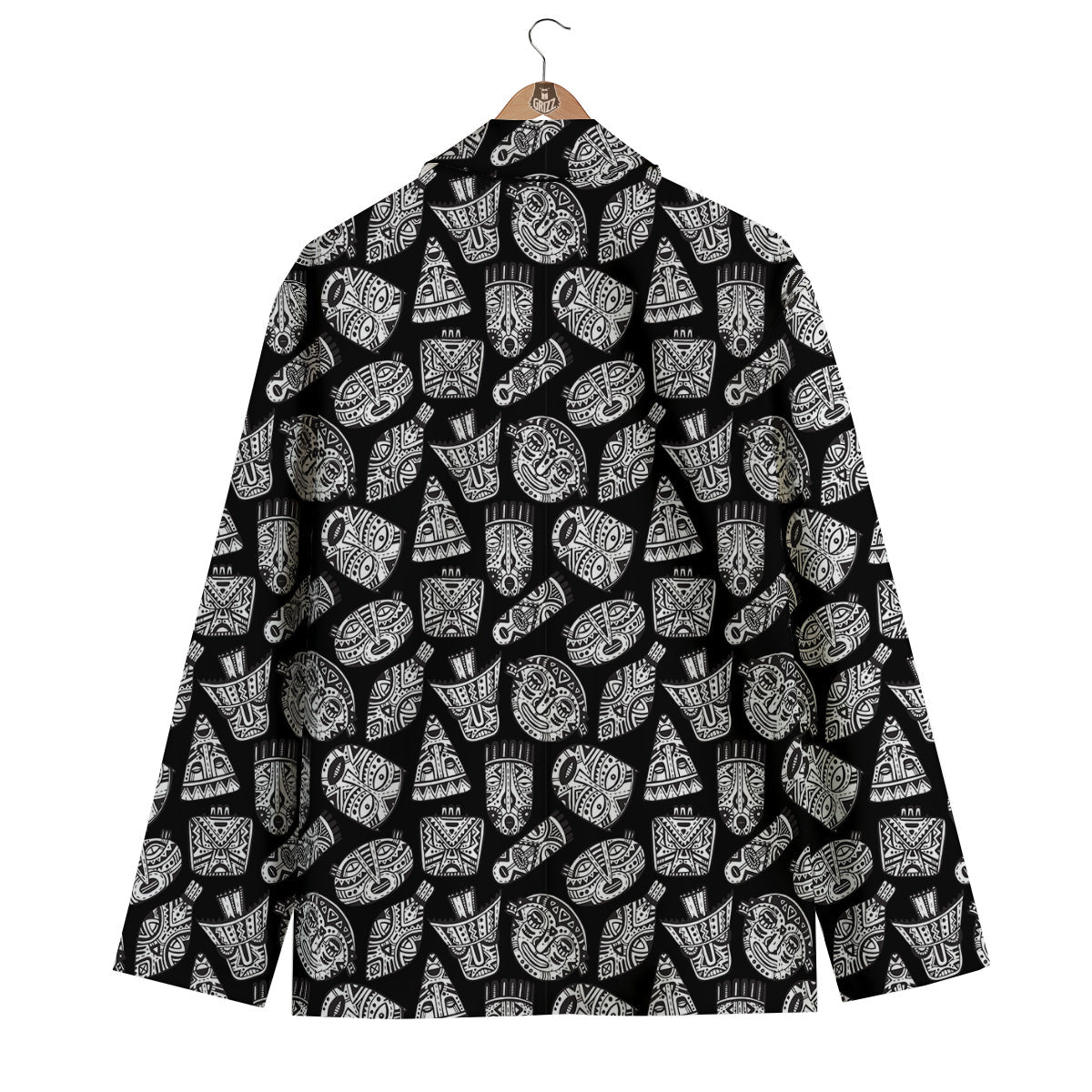 Black And White African Fancy Masks Print Pattern Men's Blazer-grizzshop