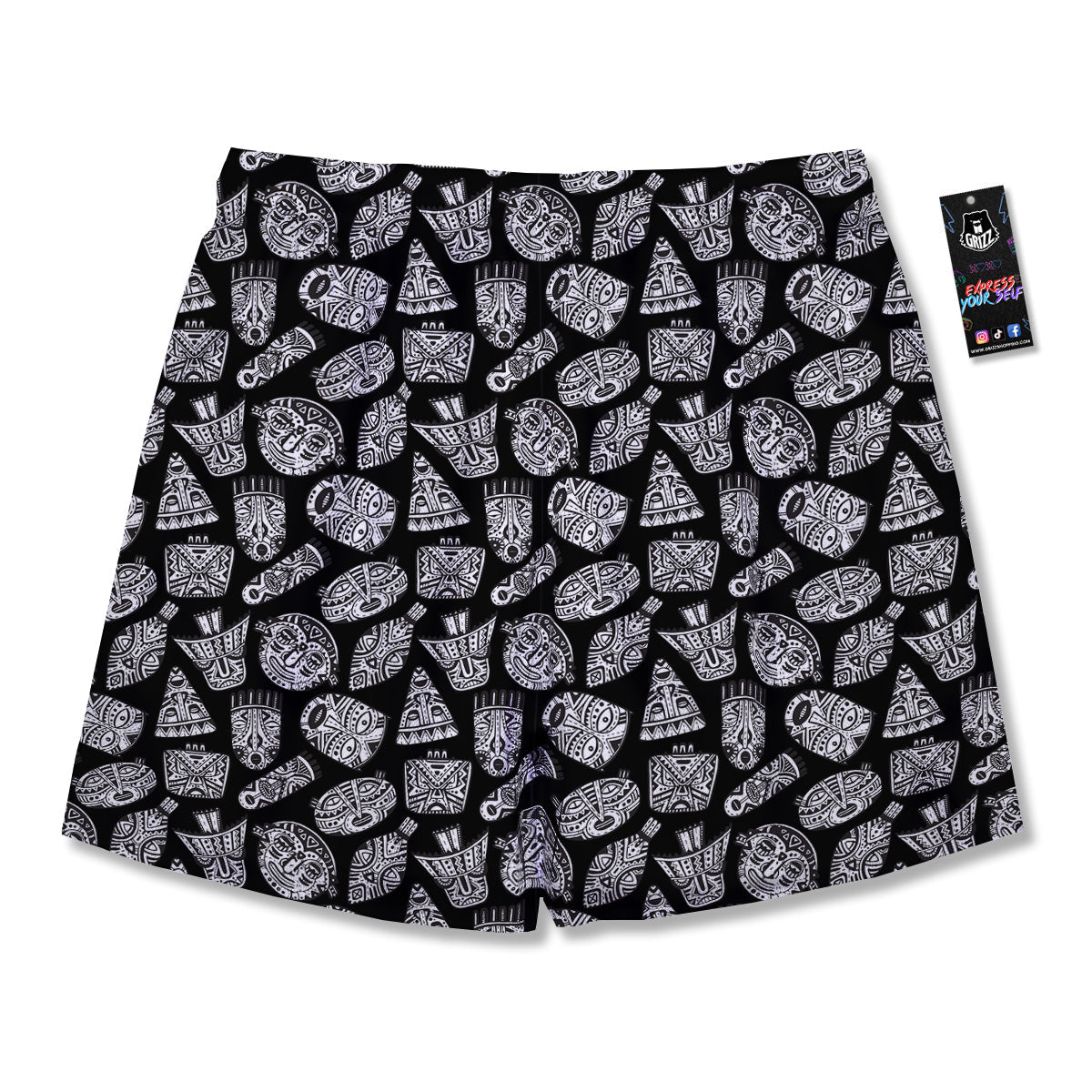 Black And White African Fancy Masks Print Pattern Men's Running Shorts-grizzshop