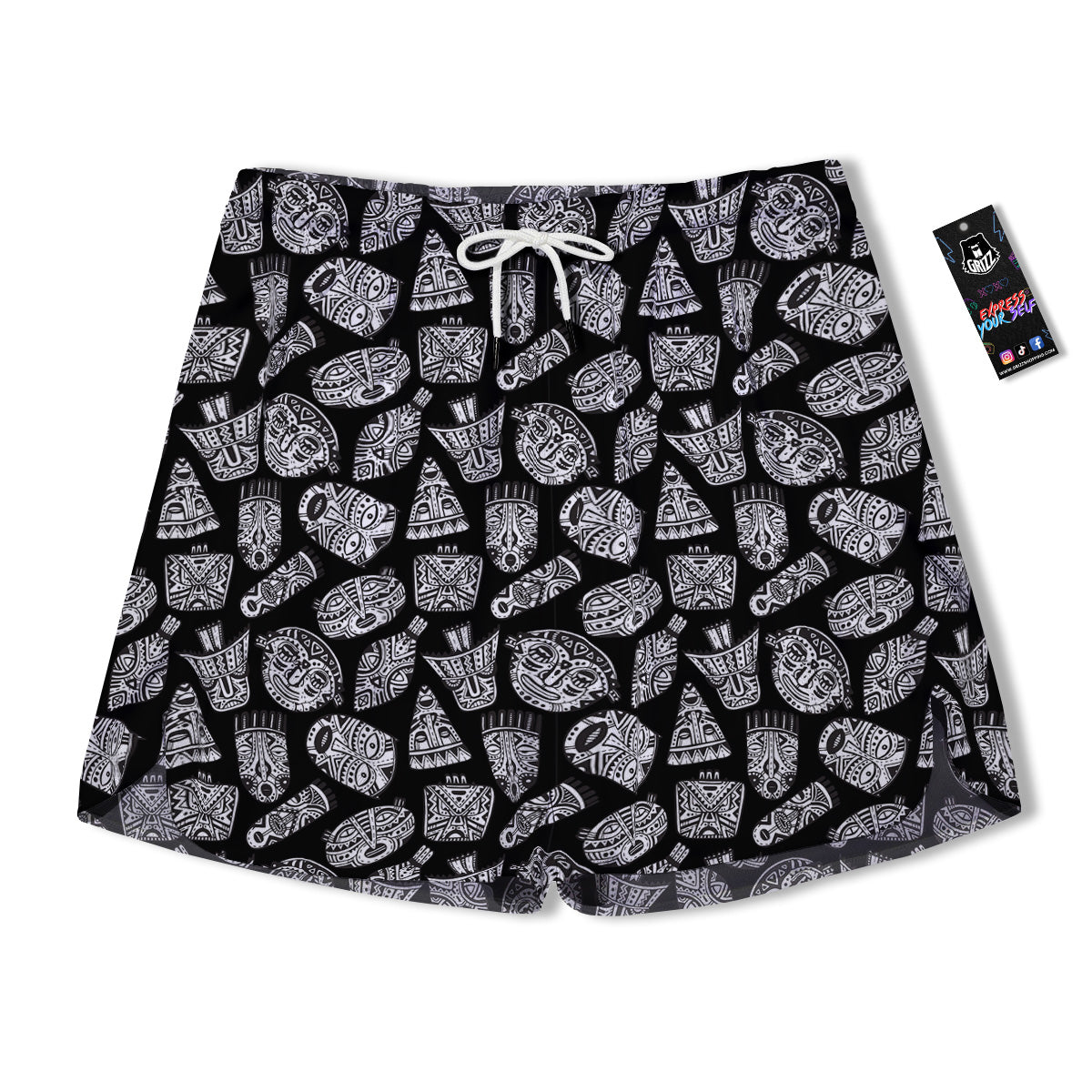 Black And White African Fancy Masks Print Pattern Men's Running Shorts-grizzshop