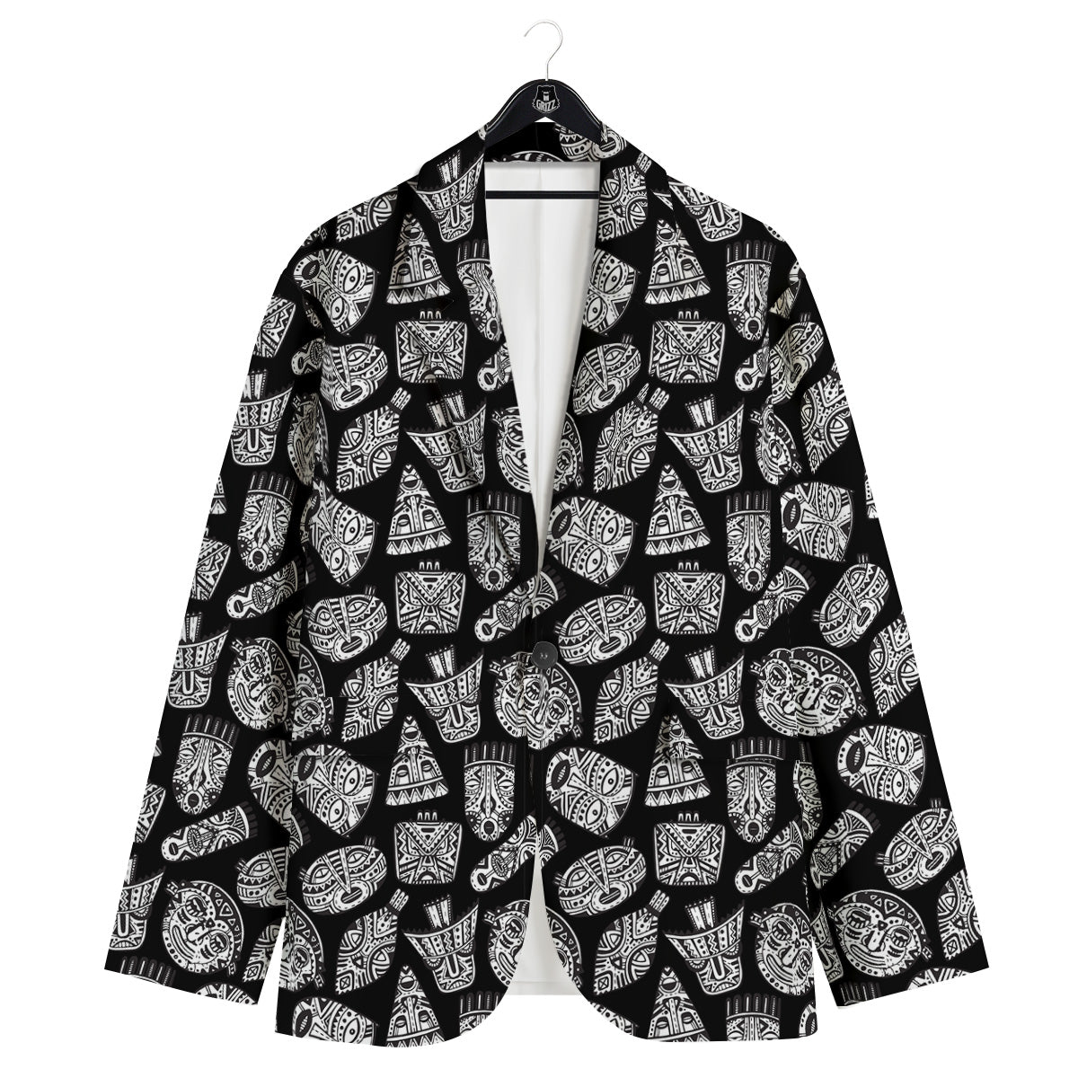 Black And White African Fancy Masks Print Pattern Men's Sport Coat-grizzshop