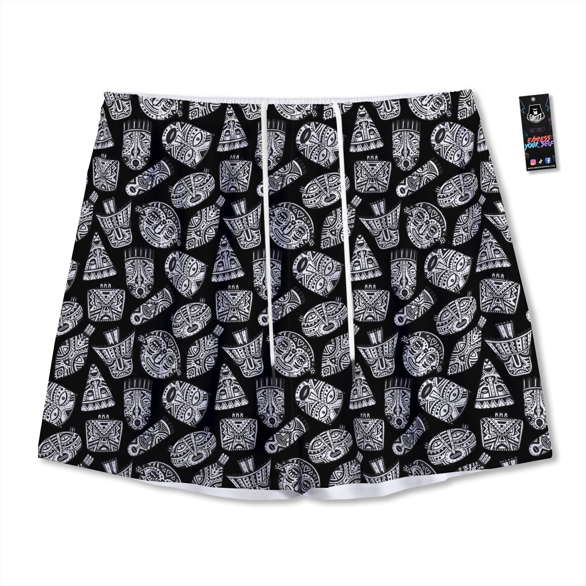 Chinese Zodiac Fire Yin Yang Print Mesh Shorts