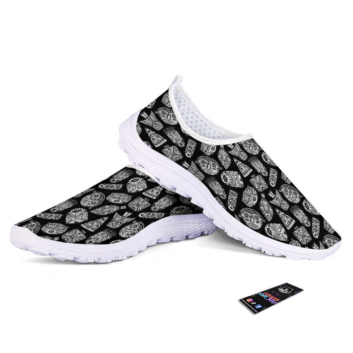 Black And White African Fancy Masks Print Pattern Nurse Shoes-grizzshop