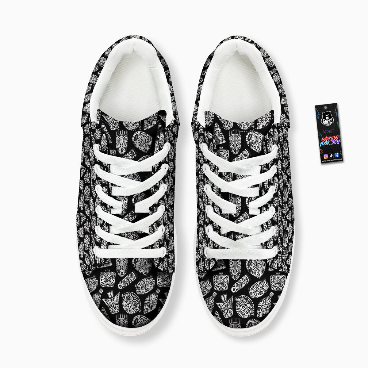 Black And White African Fancy Masks Print Pattern Platform Shoes-grizzshop