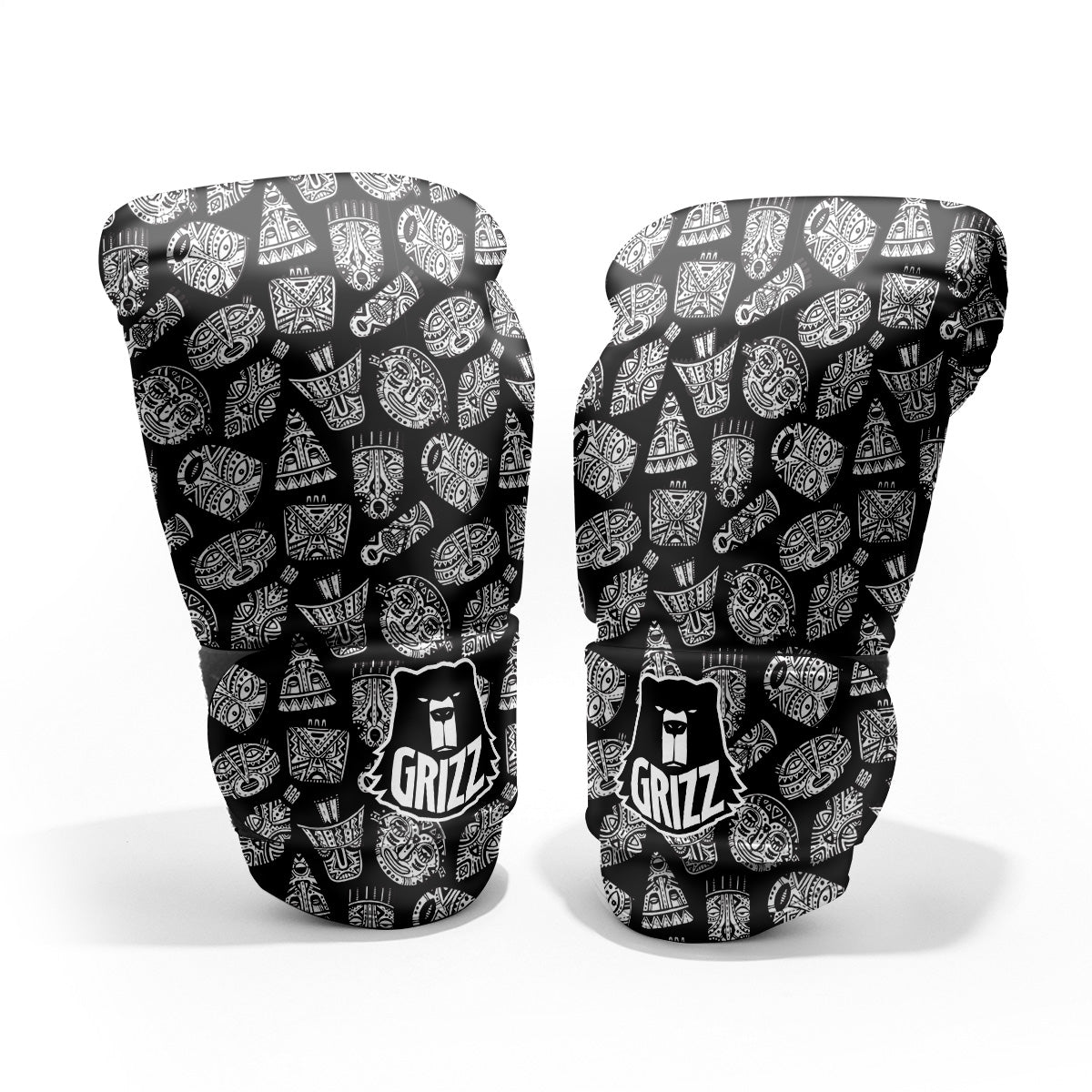 Black And White African Fancy Masks Print Pattern Pro Boxing Glove