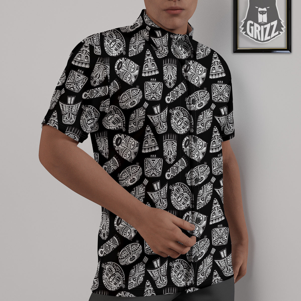Black And White African Fancy Masks Print Pattern Untucked Shirts-grizzshop