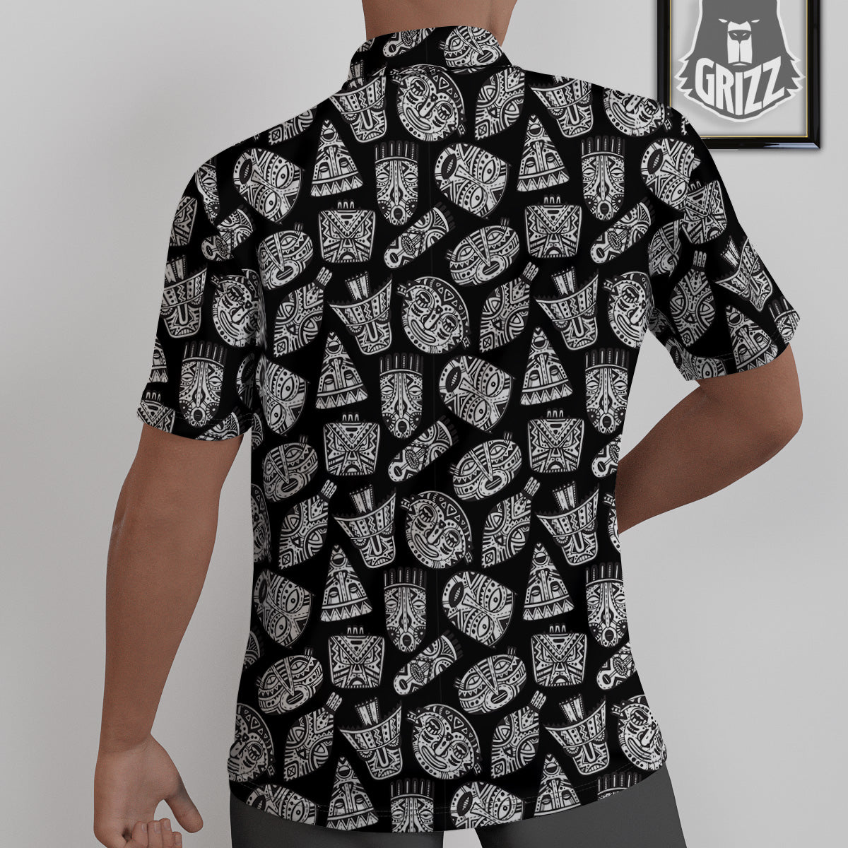 Black And White African Fancy Masks Print Pattern Untucked Shirts-grizzshop