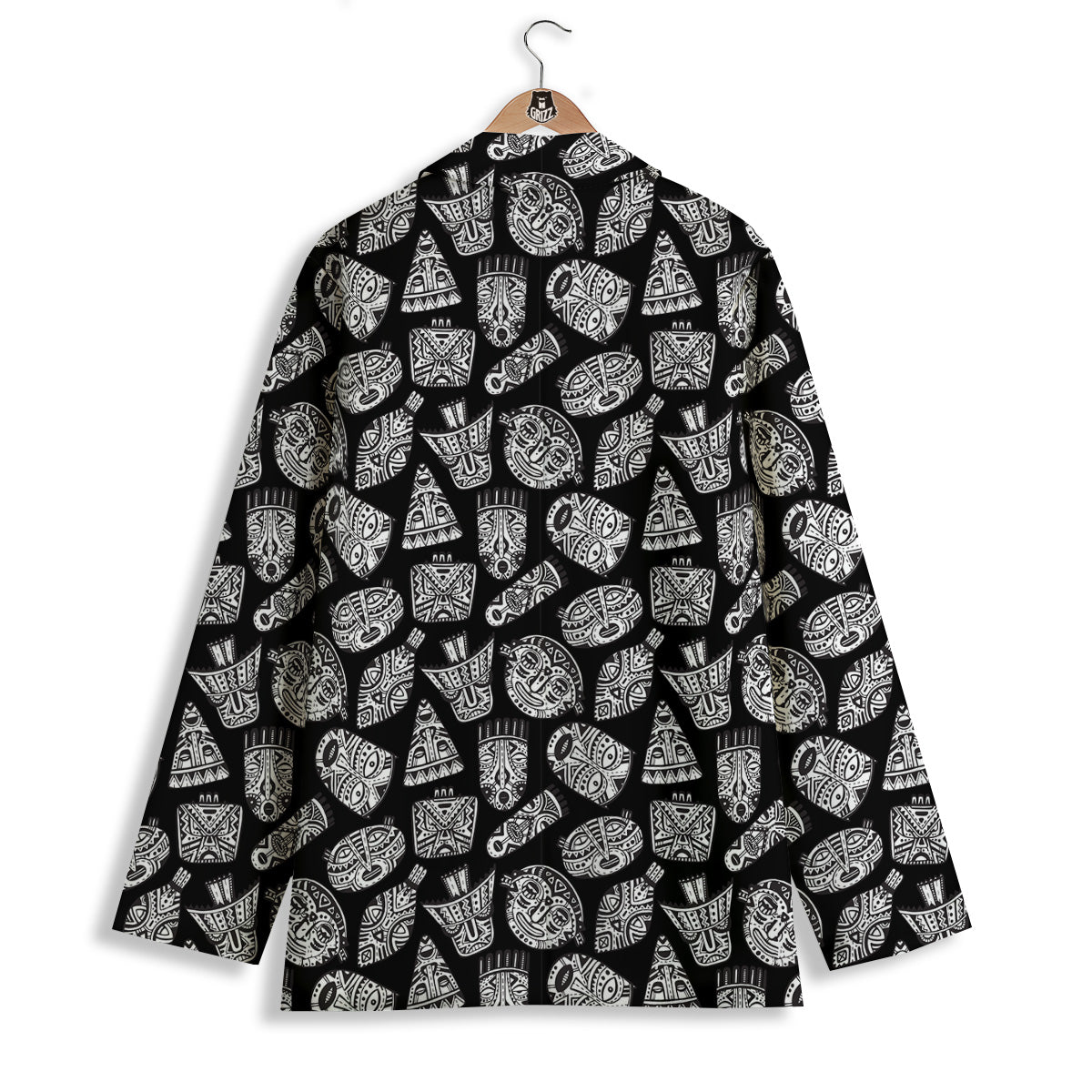 Black And White African Fancy Masks Print Pattern Women's Blazer-grizzshop