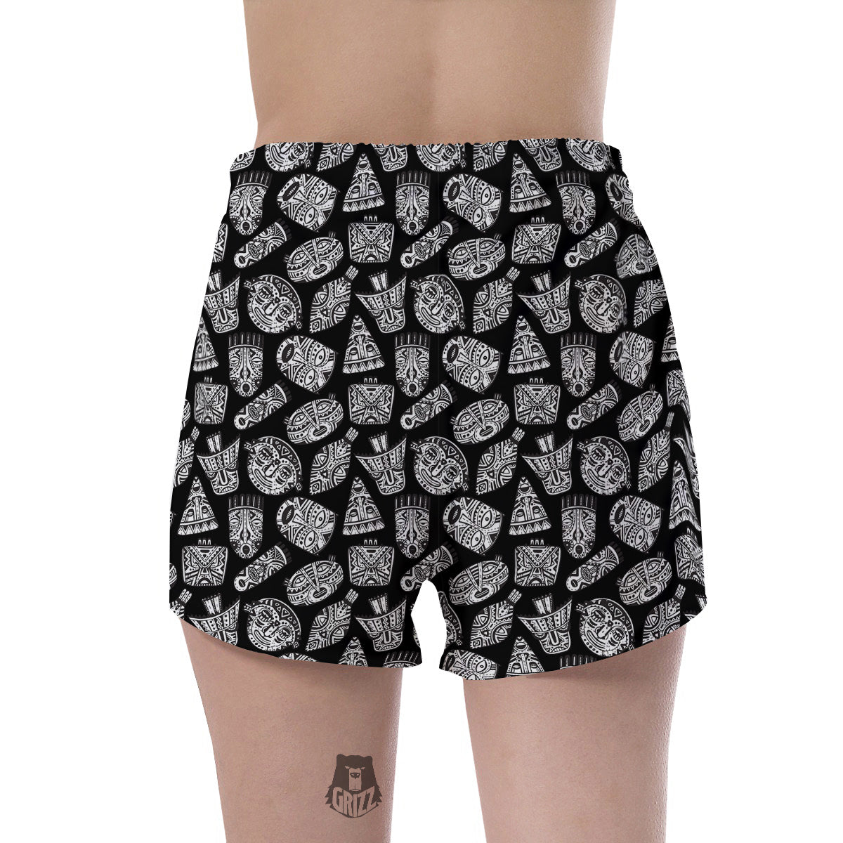 Black And White African Fancy Masks Print Pattern Women's Shorts-grizzshop