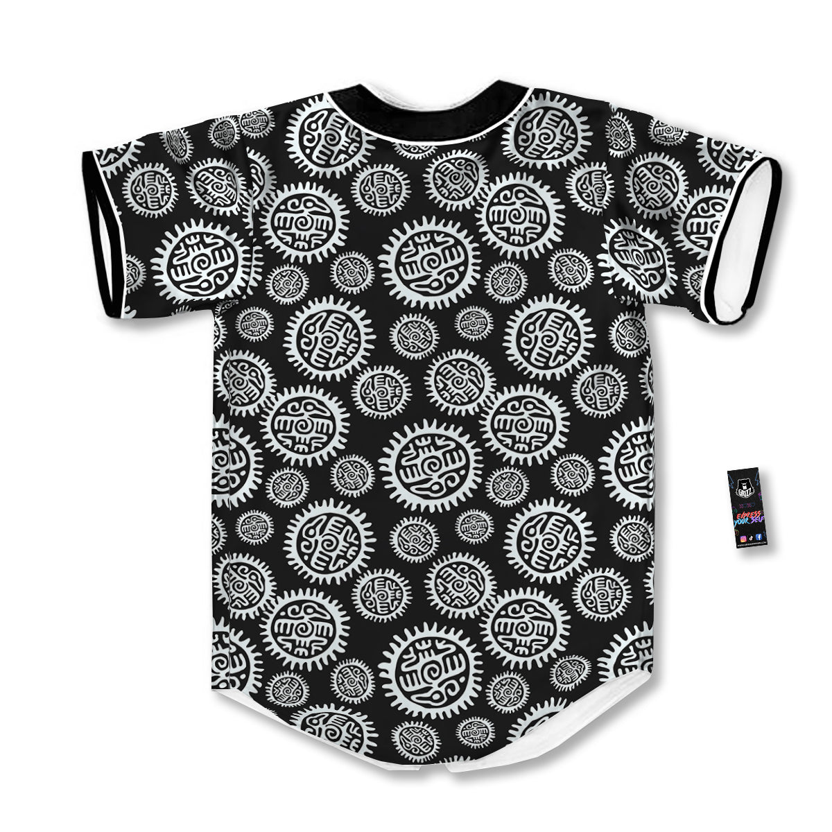 Black And White Aztec Mayan Eagle Print Pattern Baseball Jersey-grizzshop