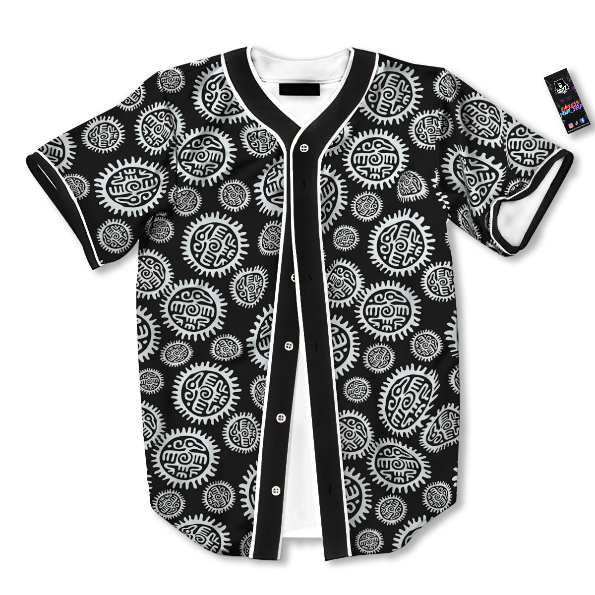 Black And White Aztec Mayan Eagle Print Pattern Baseball Jersey-grizzshop