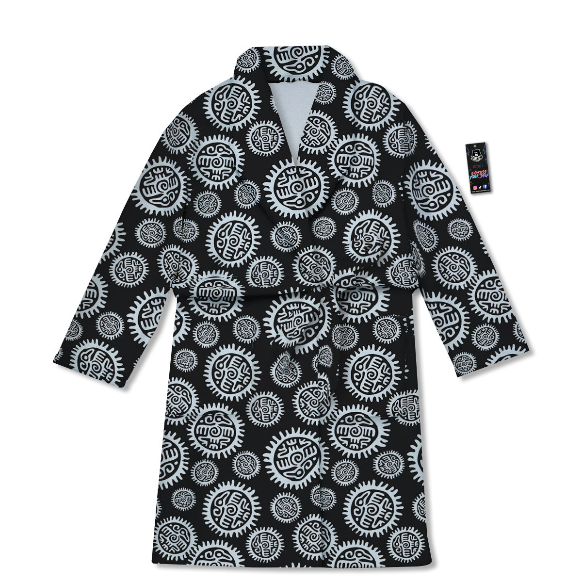 Black And White Aztec Mayan Eagle Print Pattern Bathrobe-grizzshop