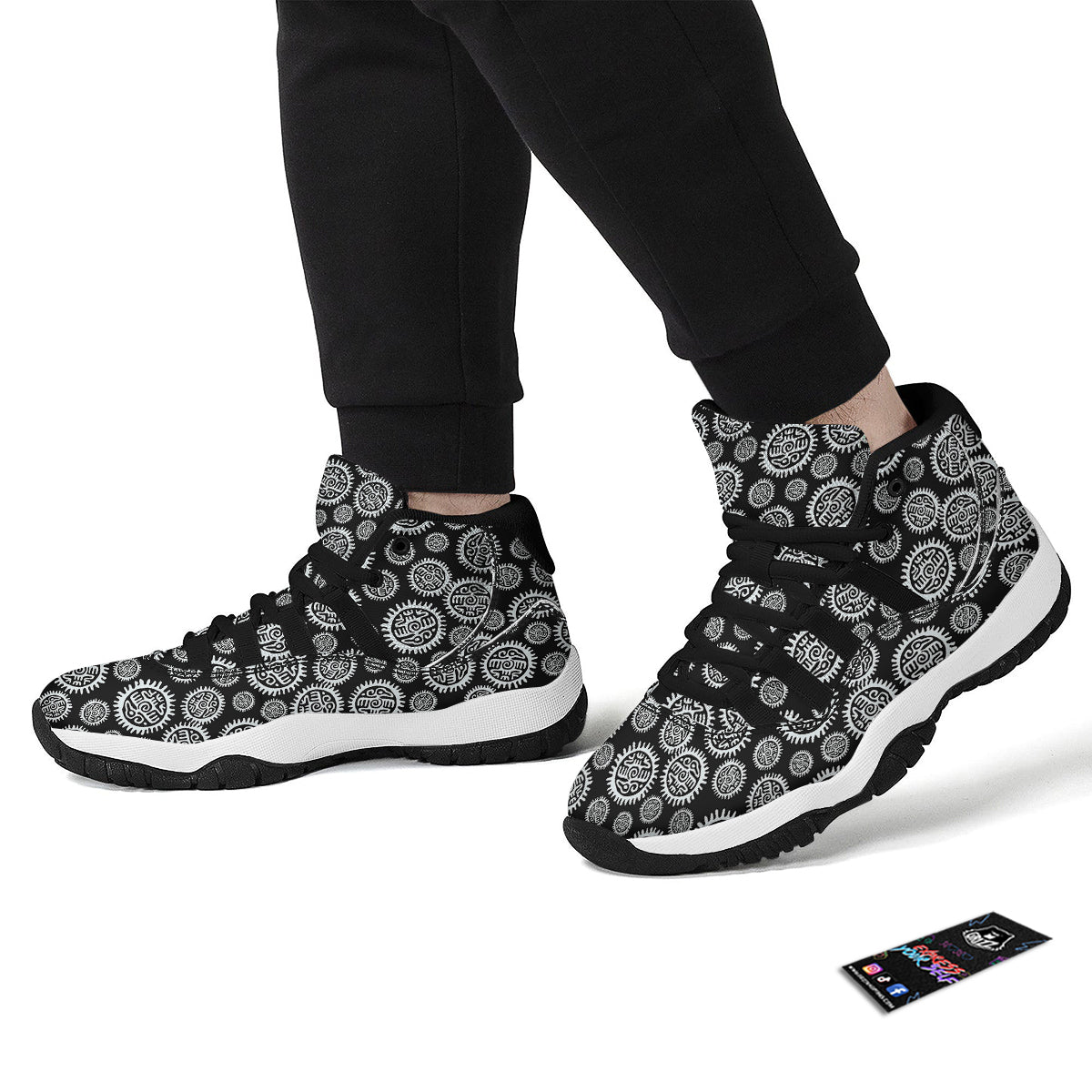 Black And White Aztec Mayan Eagle Print Pattern Black Bball Shoes-grizzshop