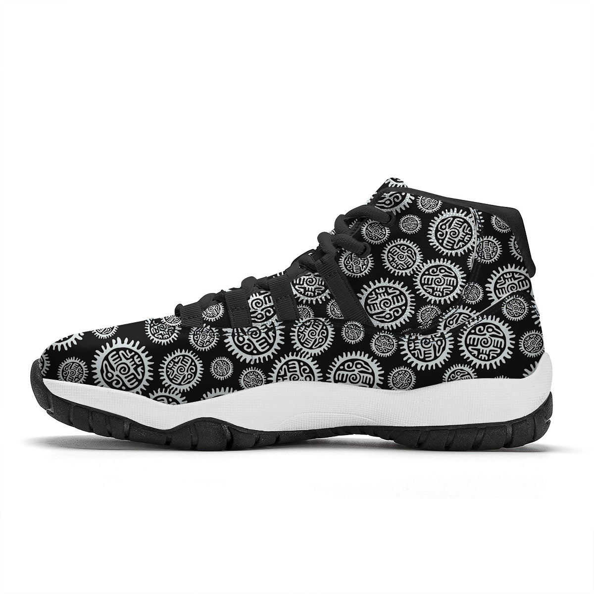 Black And White Aztec Mayan Eagle Print Pattern Black Bball Shoes-grizzshop