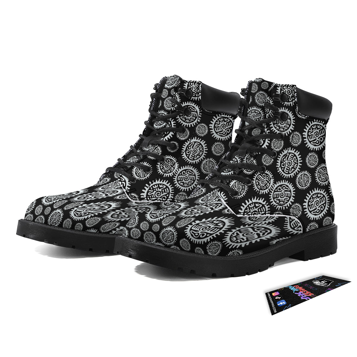 Black And White Aztec Mayan Eagle Print Pattern Boots-grizzshop