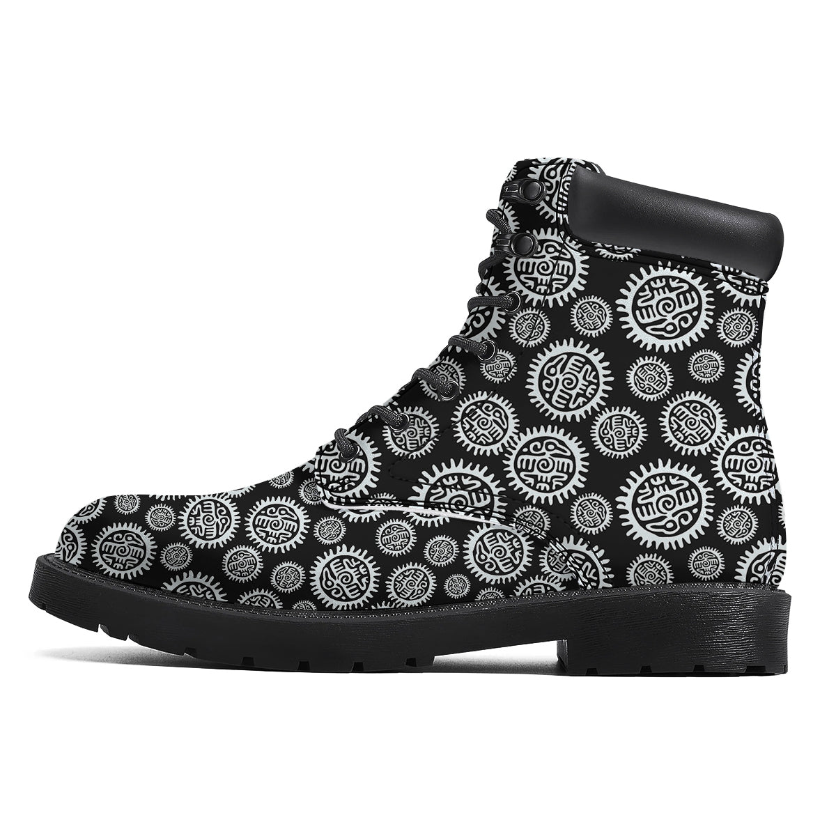 Black And White Aztec Mayan Eagle Print Pattern Boots-grizzshop