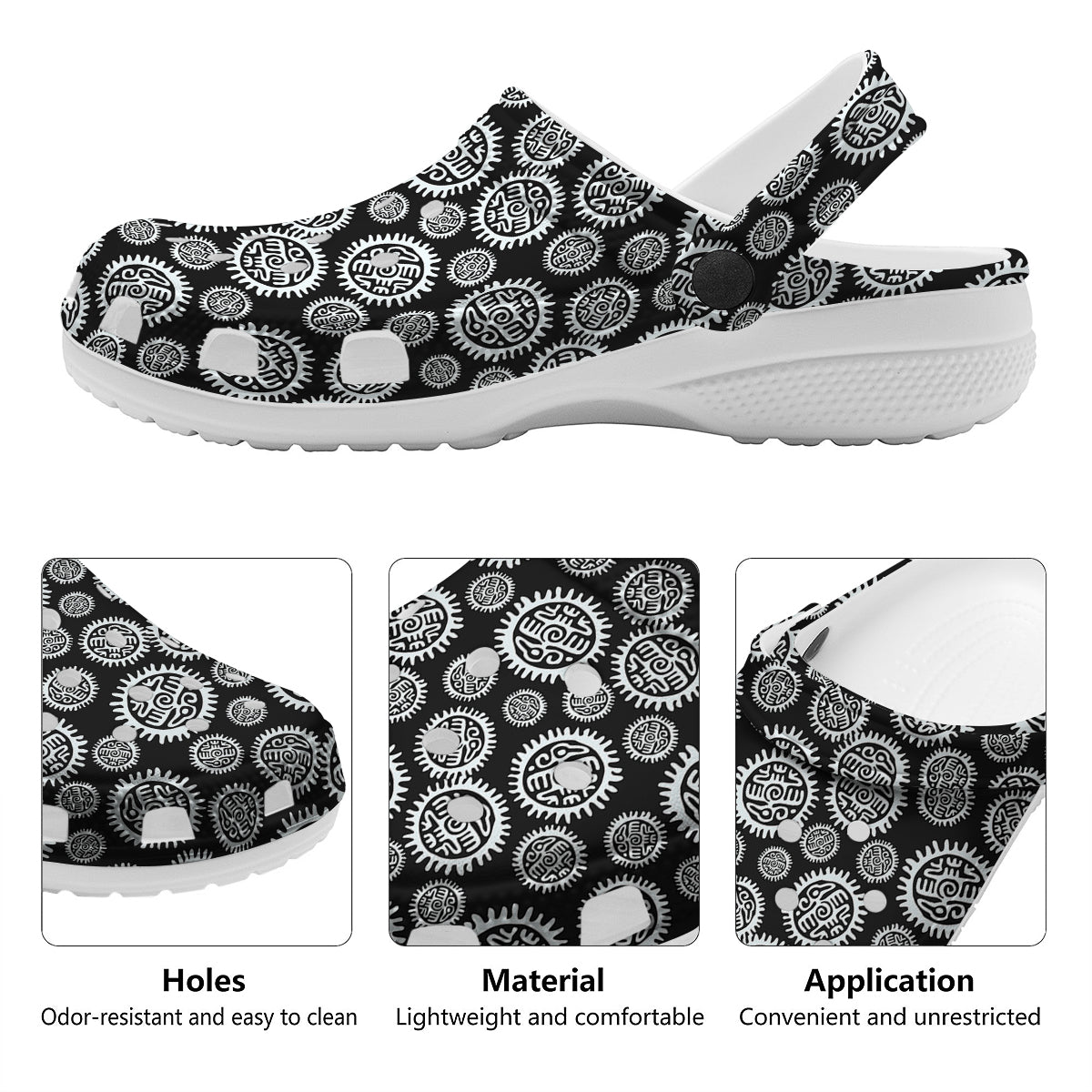 Black And White Aztec Mayan Eagle Print Pattern Clog-grizzshop