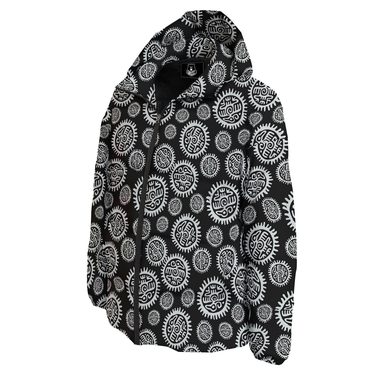 Black And White Aztec Mayan Eagle Print Pattern Down Jacket-grizzshop