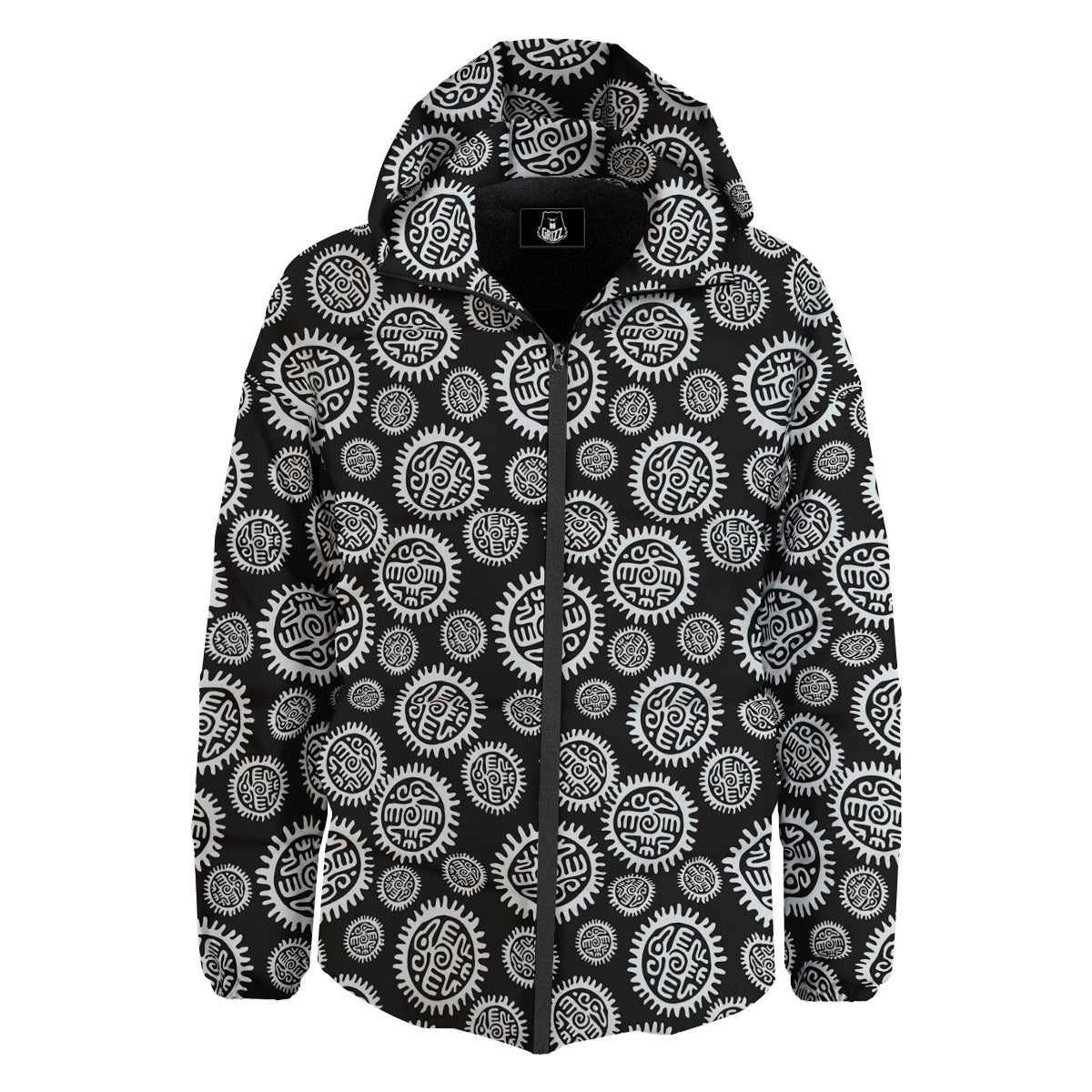 Black And White Aztec Mayan Eagle Print Pattern Down Jacket-grizzshop