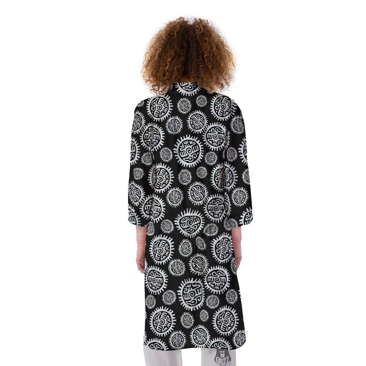 Black And White Aztec Mayan Eagle Print Pattern Kimono-grizzshop