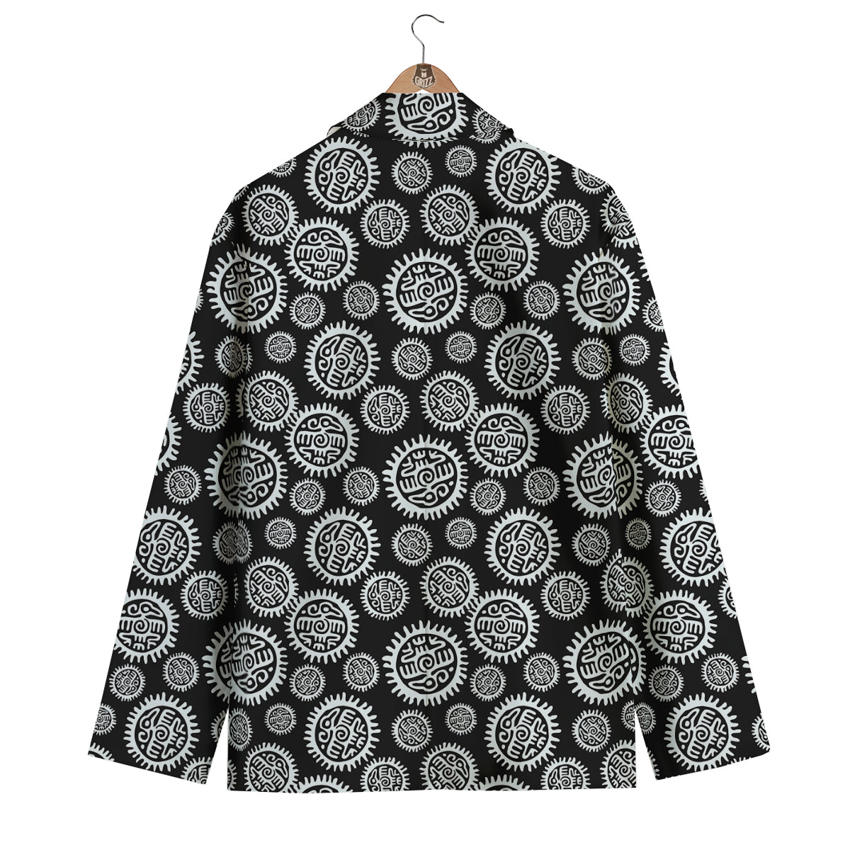 Black And White Aztec Mayan Eagle Print Pattern Men's Blazer-grizzshop