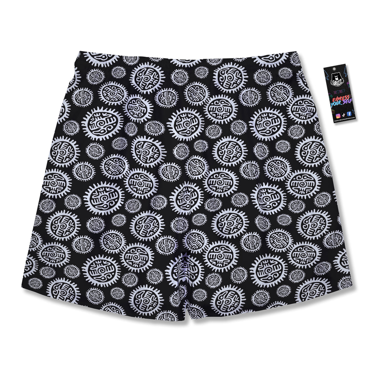 Black And White Aztec Mayan Eagle Print Pattern Men's Running Shorts-grizzshop