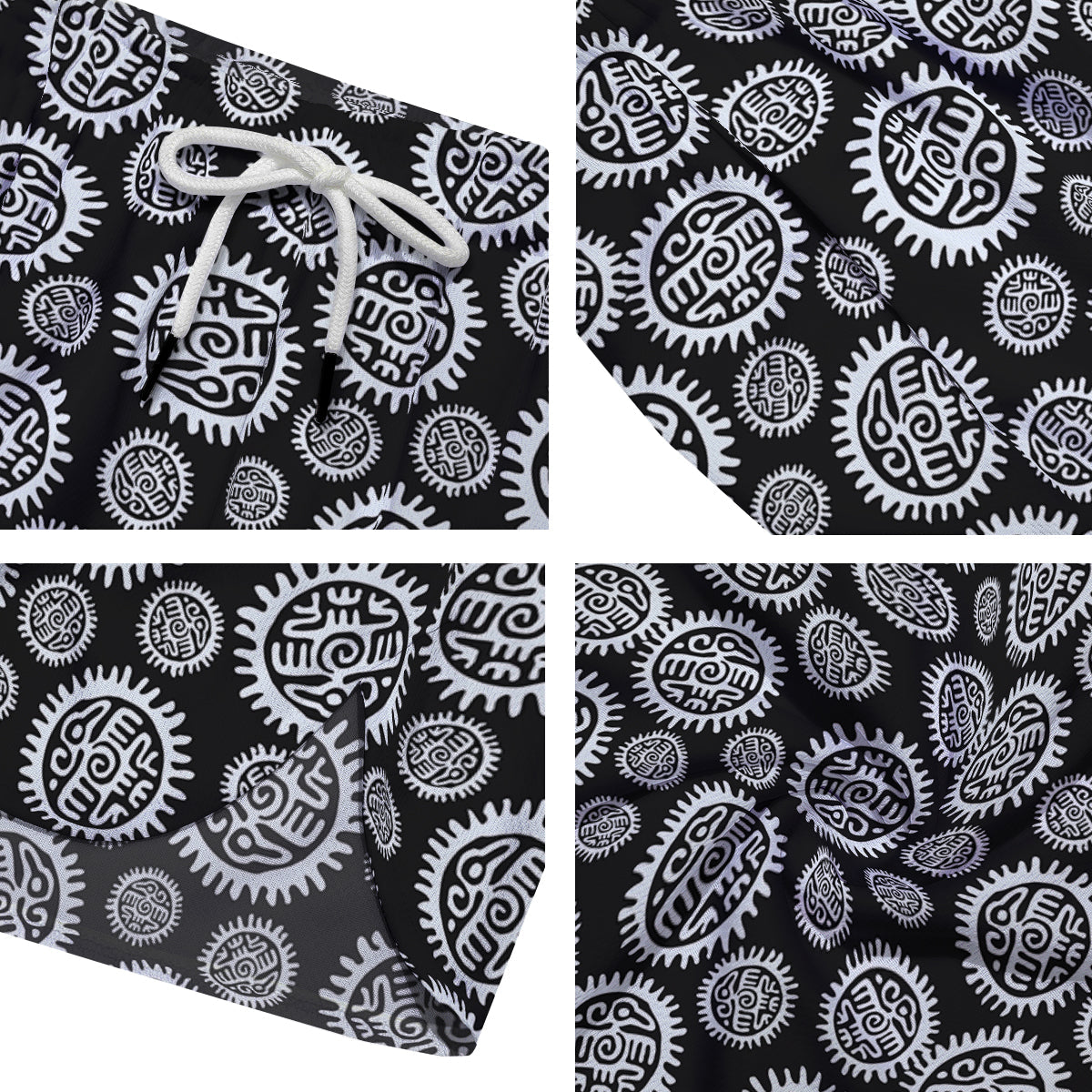 Black And White Aztec Mayan Eagle Print Pattern Men's Running Shorts-grizzshop