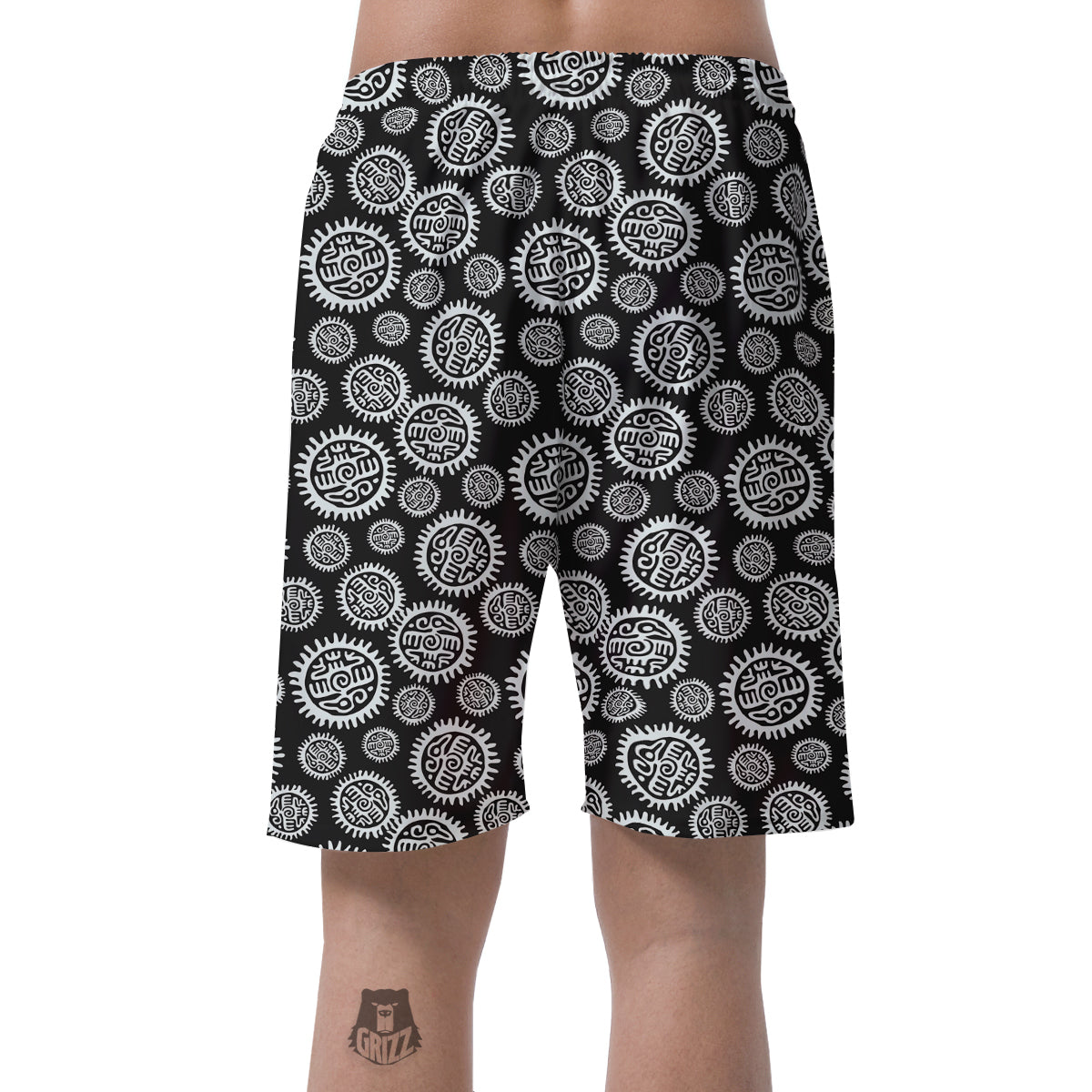 Black And White Aztec Mayan Eagle Print Pattern Men's Shorts-grizzshop