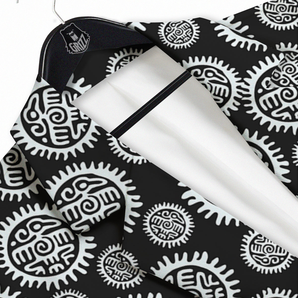 Black And White Aztec Mayan Eagle Print Pattern Men's Sport Coat-grizzshop