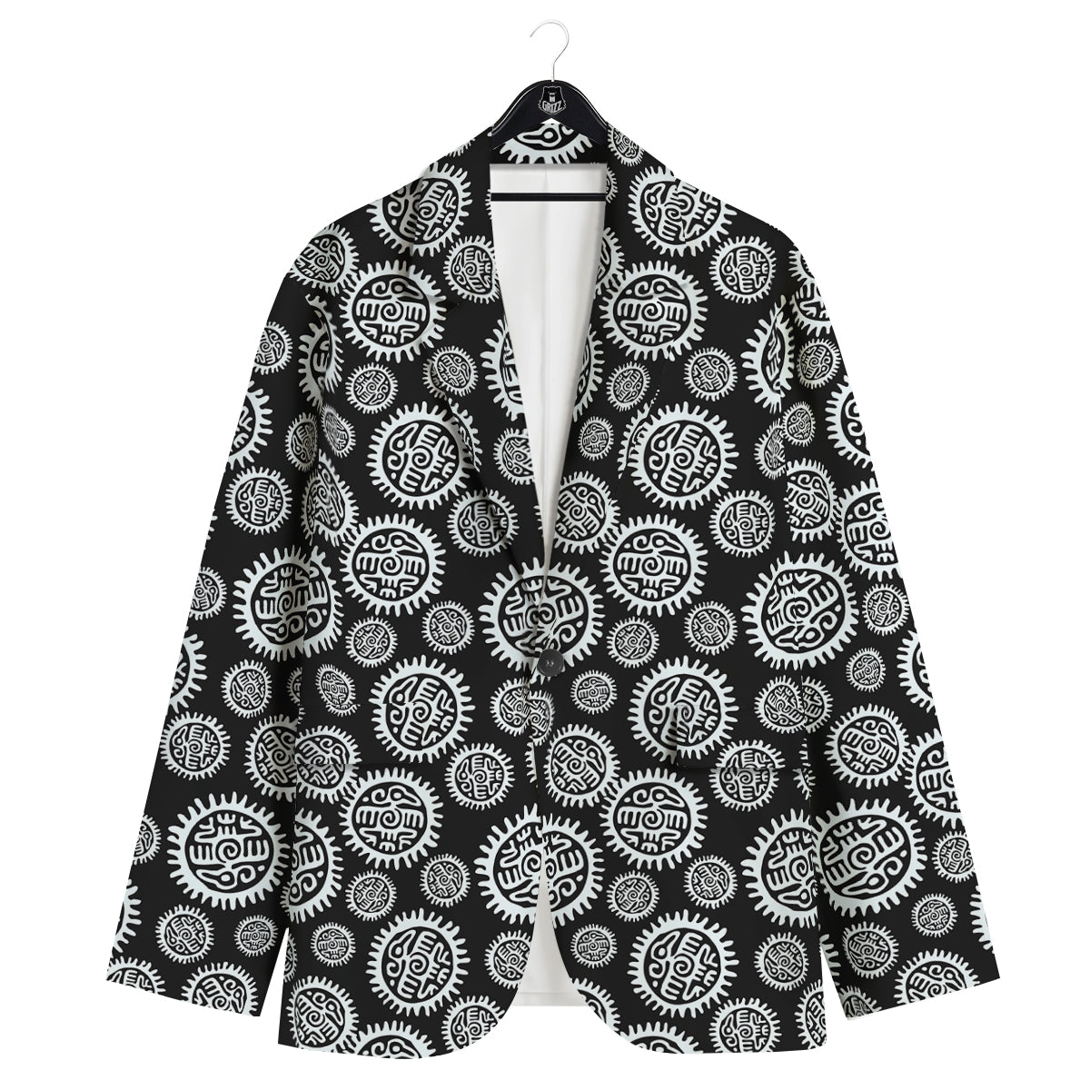 Black And White Aztec Mayan Eagle Print Pattern Men's Sport Coat-grizzshop