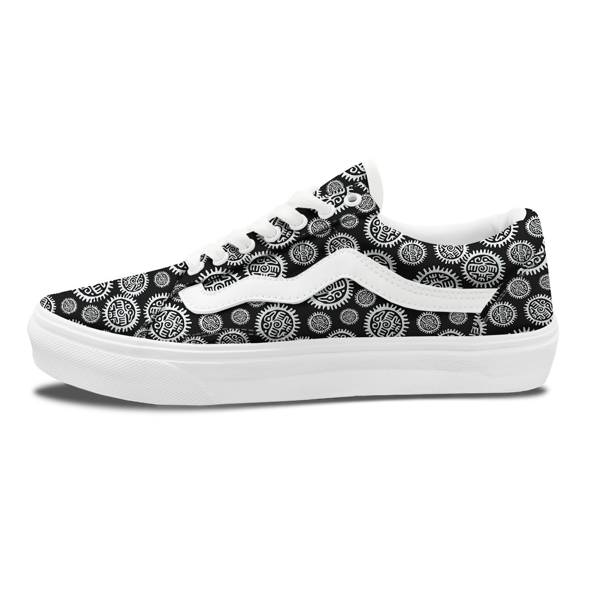 Black And White Aztec Mayan Eagle Print Pattern Skate Shoes-grizzshop