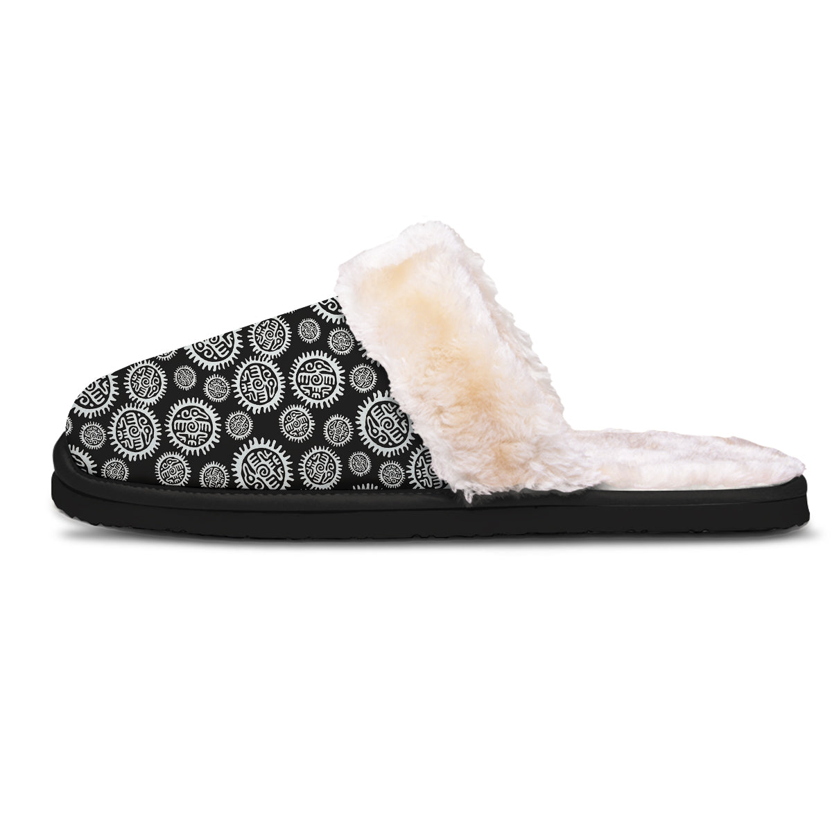 Black And White Aztec Mayan Eagle Print Pattern Slippers-grizzshop