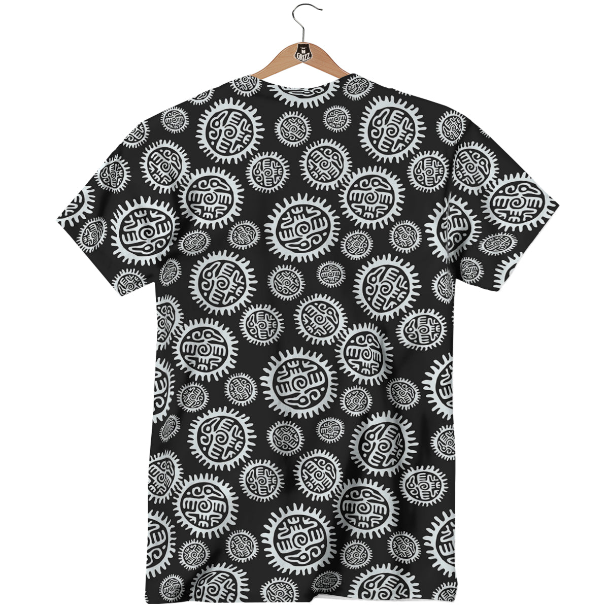 Black And White Aztec Mayan Eagle Print Pattern T-Shirt-grizzshop