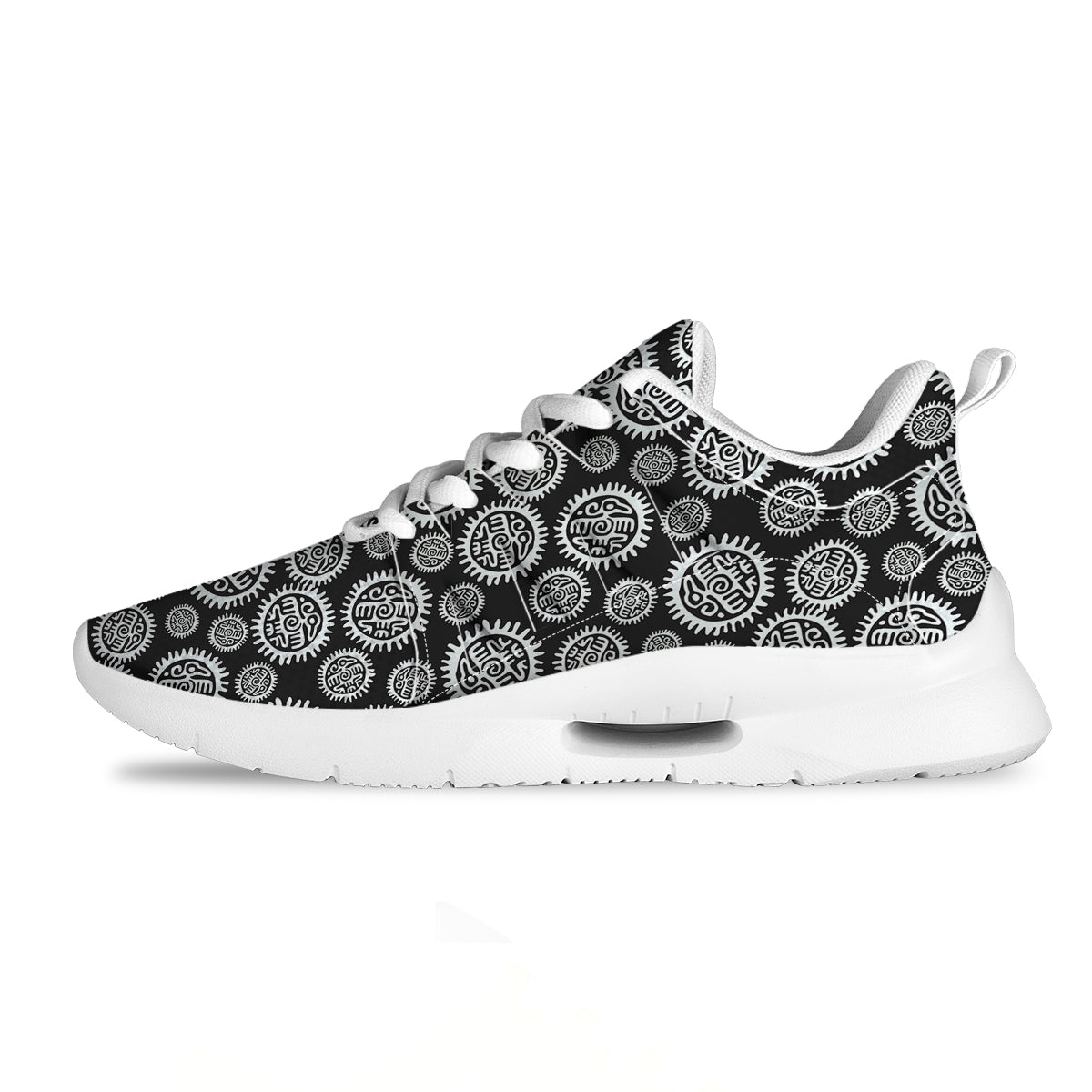 Black And White Aztec Mayan Eagle Print Pattern Tennis Shoes-grizzshop