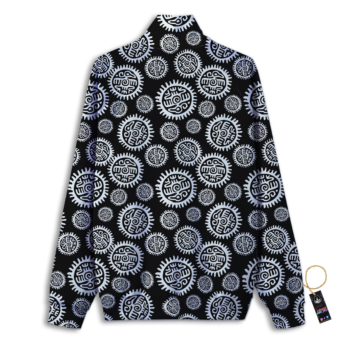 Black And White Aztec Mayan Eagle Print Pattern Track Jacket-grizzshop