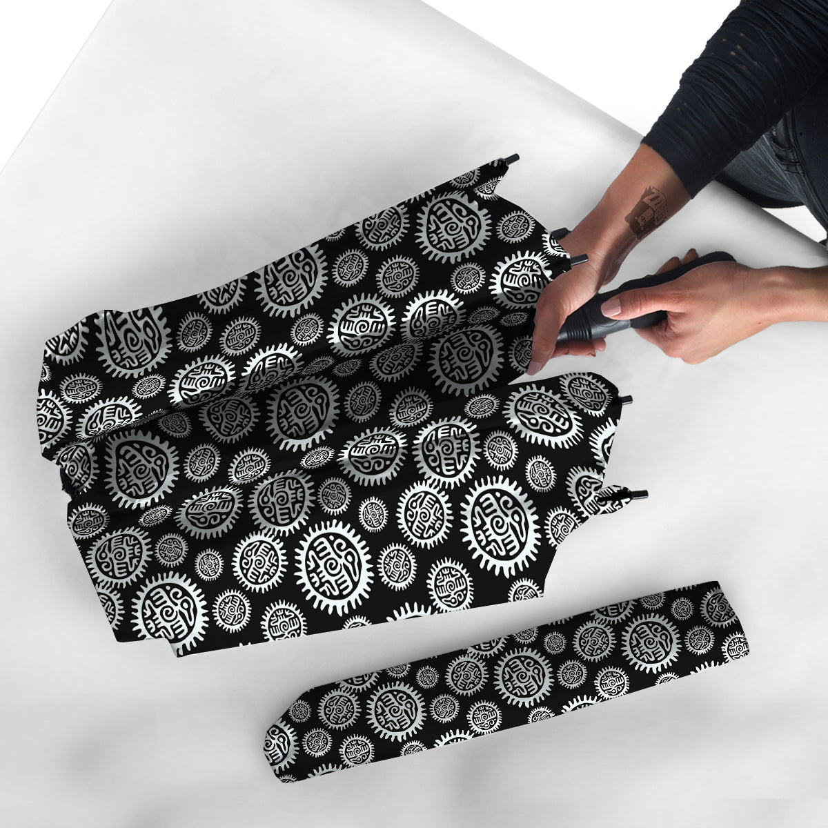 Black And White Aztec Mayan Eagle Print Pattern Umbrella-grizzshop